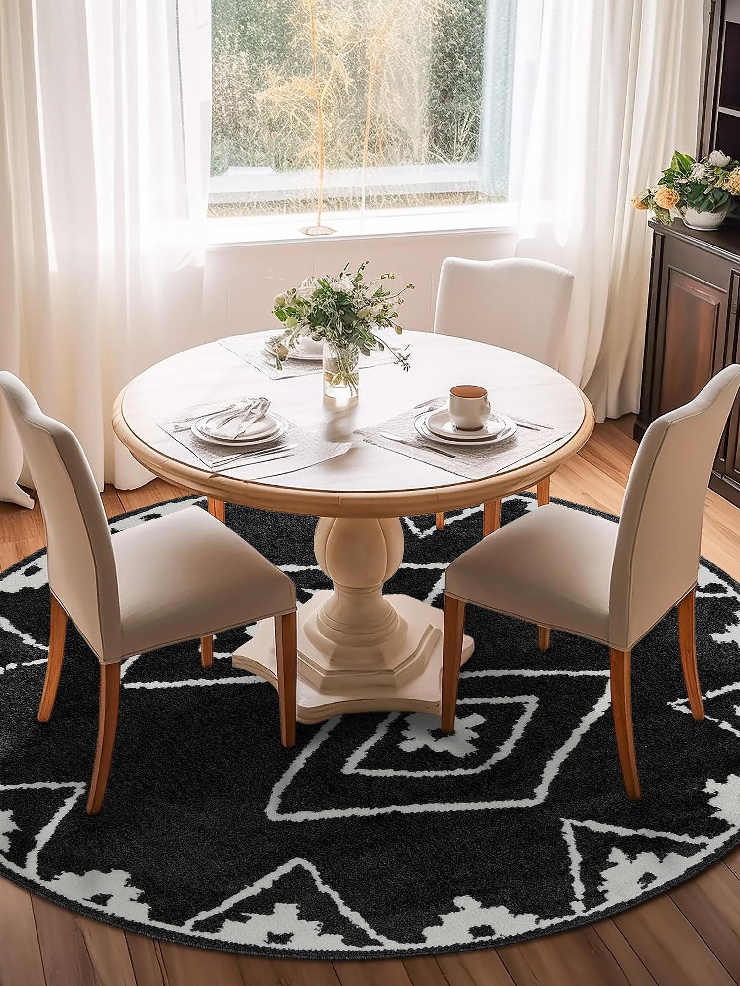 Black 3' 1 x 3' 1 Norge Round Area Rug 100% Polypropylene Easy Clean Non Shed Stain Resistant Modern Carpet for Home Interior Design for Sale at Rug Engine