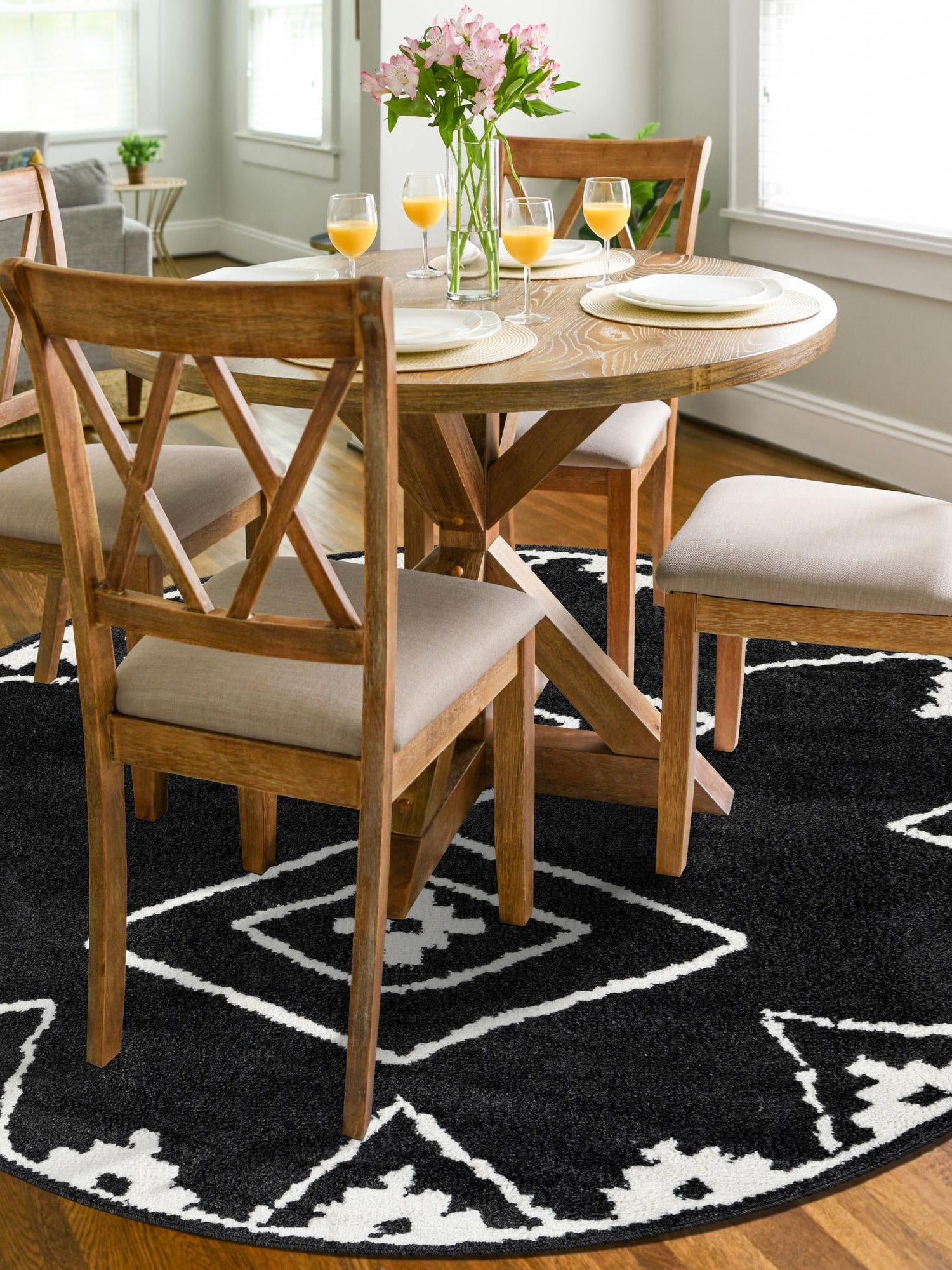 Black 7' 10 x 7' 10 Norge Round Area Rug 100% Polypropylene Easy Clean Non Shed Stain Resistant Modern Carpet for Home Interior Design for Sale at Rug Engine