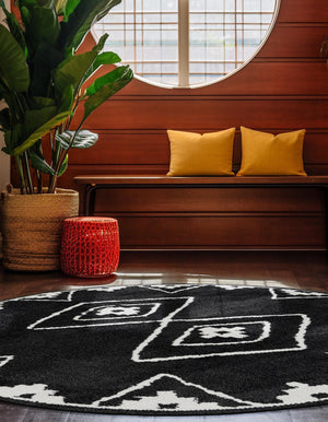 Black 3' 1 x 3' 1 Norge Round Area Rug 100% Polypropylene Easy Clean Non Shed Stain Resistant Modern Carpet for Home Interior Design for Sale at Rug Engine