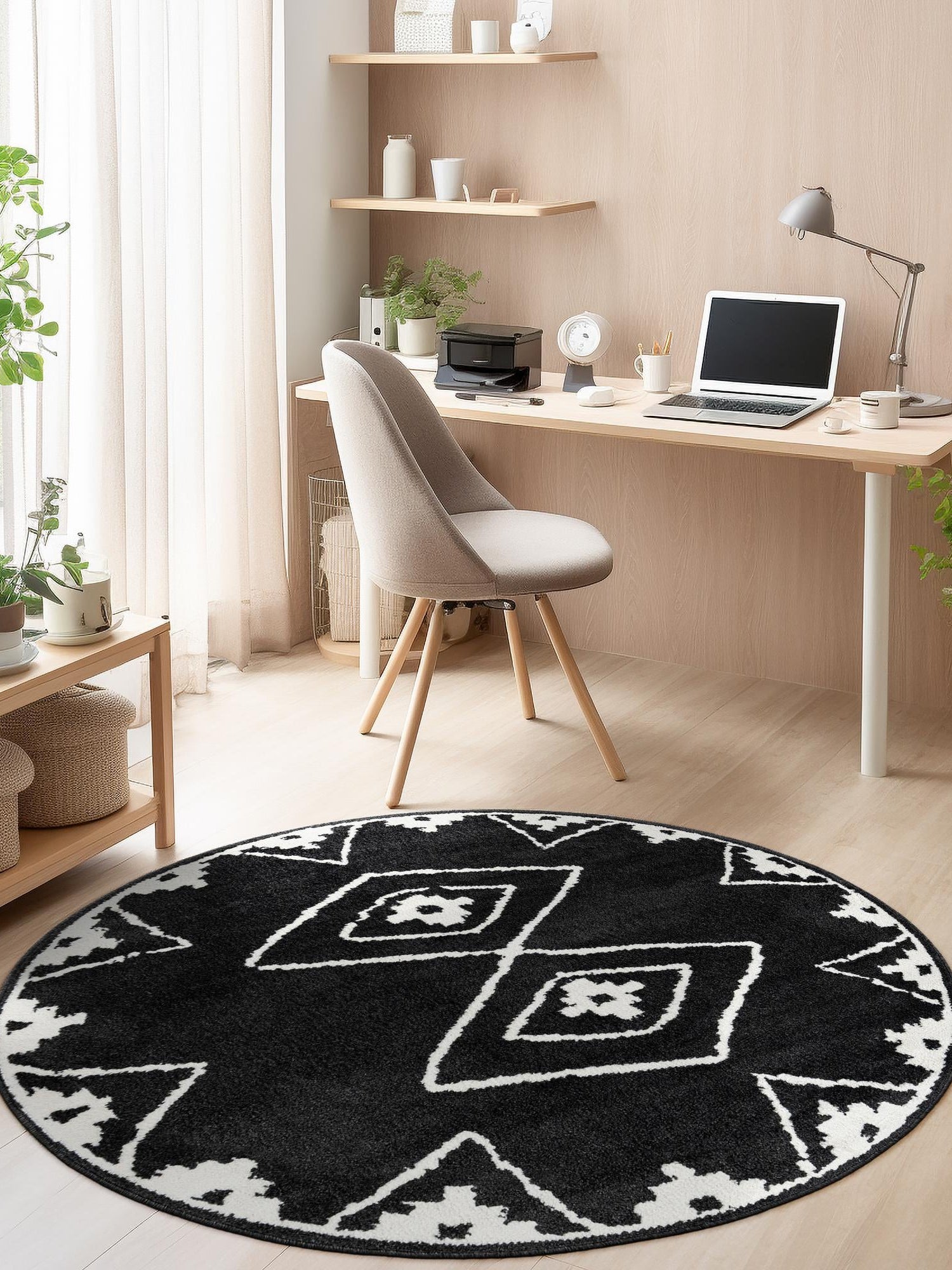 Black 3' 1 x 3' 1 Norge Round Area Rug 100% Polypropylene Easy Clean Non Shed Stain Resistant Modern Carpet for Home Interior Design for Sale at Rug Engine