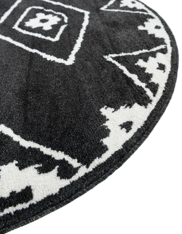 Black 7' 10 x 7' 10 Norge Round Area Rug 100% Polypropylene Easy Clean Non Shed Stain Resistant Modern Carpet for Home Interior Design for Sale at Rug Engine
