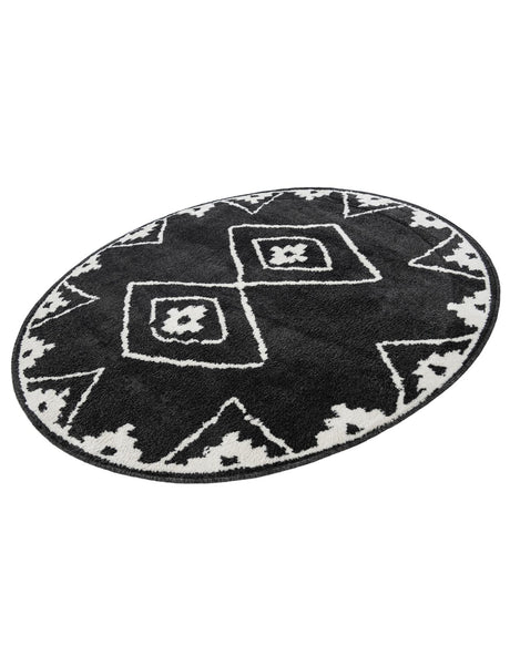 Black 5' 1 x 5' 1 Norge Round Area Rug 100% Polypropylene Easy Clean Non Shed Stain Resistant Modern Carpet for Home Interior Design for Sale at Rug Engine