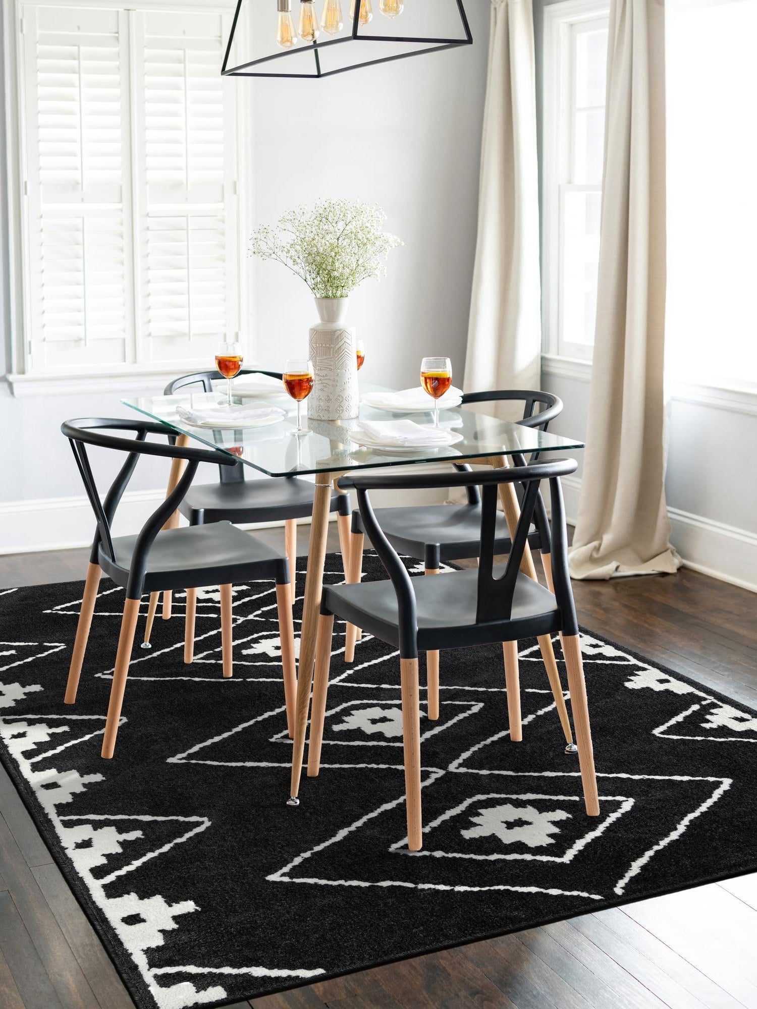 Black 9' x 12' Norge Rectangle Area Rug 100% Polypropylene Easy Clean Non Shed Stain Resistant Modern Carpet for Home Interior Design for Sale at Rug Engine