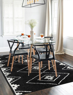 Black 9' x 12' Norge Rectangle Area Rug 100% Polypropylene Easy Clean Non Shed Stain Resistant Modern Carpet for Home Interior Design for Sale at Rug Engine