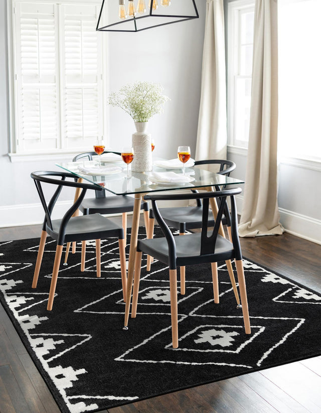 Black 7' 10 x 10' Norge Rectangle Area Rug 100% Polypropylene Easy Clean Non Shed Stain Resistant Modern Carpet for Home Interior Design for Sale at Rug Engine