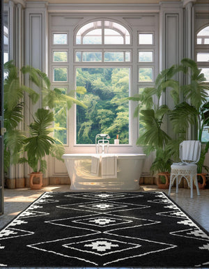 Black 7' 10 x 10' Norge Rectangle Area Rug 100% Polypropylene Easy Clean Non Shed Stain Resistant Modern Carpet for Home Interior Design for Sale at Rug Engine