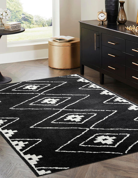 Black 2' x 3' 1 Norge Rectangle Area Rug 100% Polypropylene Easy Clean Non Shed Stain Resistant Modern Carpet for Home Interior Design for Sale at Rug Engine