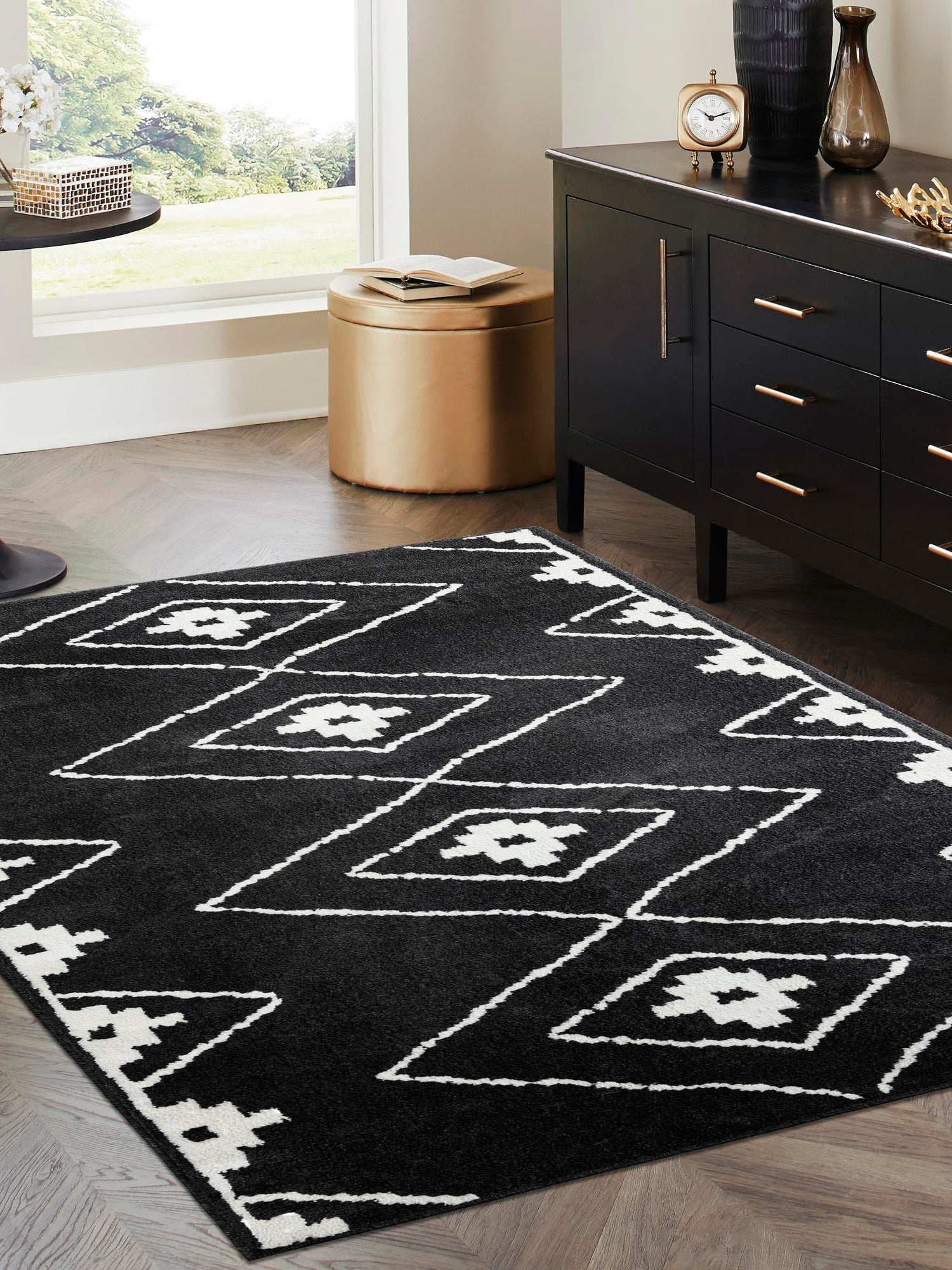 Black 7' 10 x 10' Norge Rectangle Area Rug 100% Polypropylene Easy Clean Non Shed Stain Resistant Modern Carpet for Home Interior Design for Sale at Rug Engine