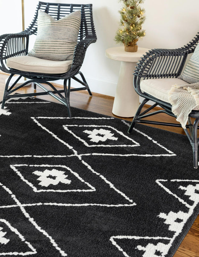 Black 9' x 12' Norge Rectangle Area Rug 100% Polypropylene Easy Clean Non Shed Stain Resistant Modern Carpet for Home Interior Design for Sale at Rug Engine