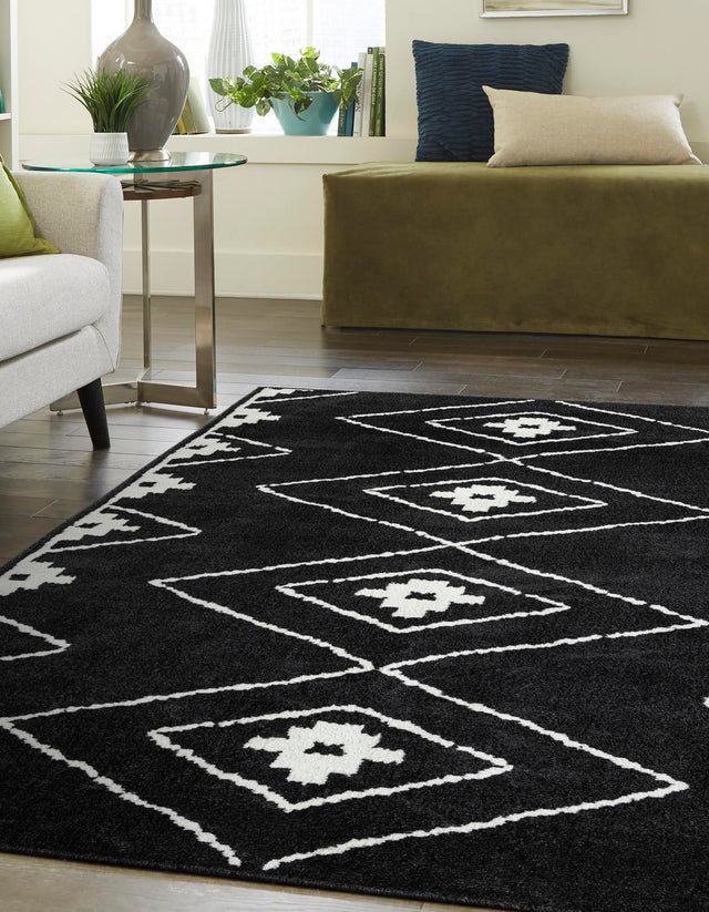 Black 9' x 12' Norge Rectangle Area Rug 100% Polypropylene Easy Clean Non Shed Stain Resistant Modern Carpet for Home Interior Design for Sale at Rug Engine
