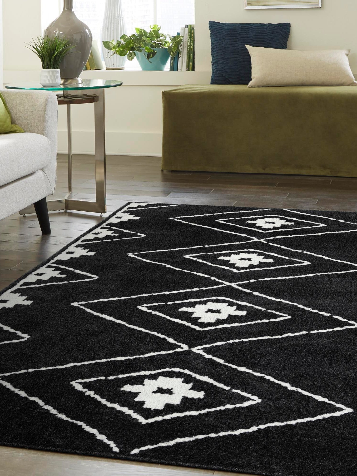 Black 7' 10 x 10' Norge Rectangle Area Rug 100% Polypropylene Easy Clean Non Shed Stain Resistant Modern Carpet for Home Interior Design for Sale at Rug Engine