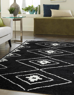 Black 7' 10 x 10' Norge Rectangle Area Rug 100% Polypropylene Easy Clean Non Shed Stain Resistant Modern Carpet for Home Interior Design for Sale at Rug Engine