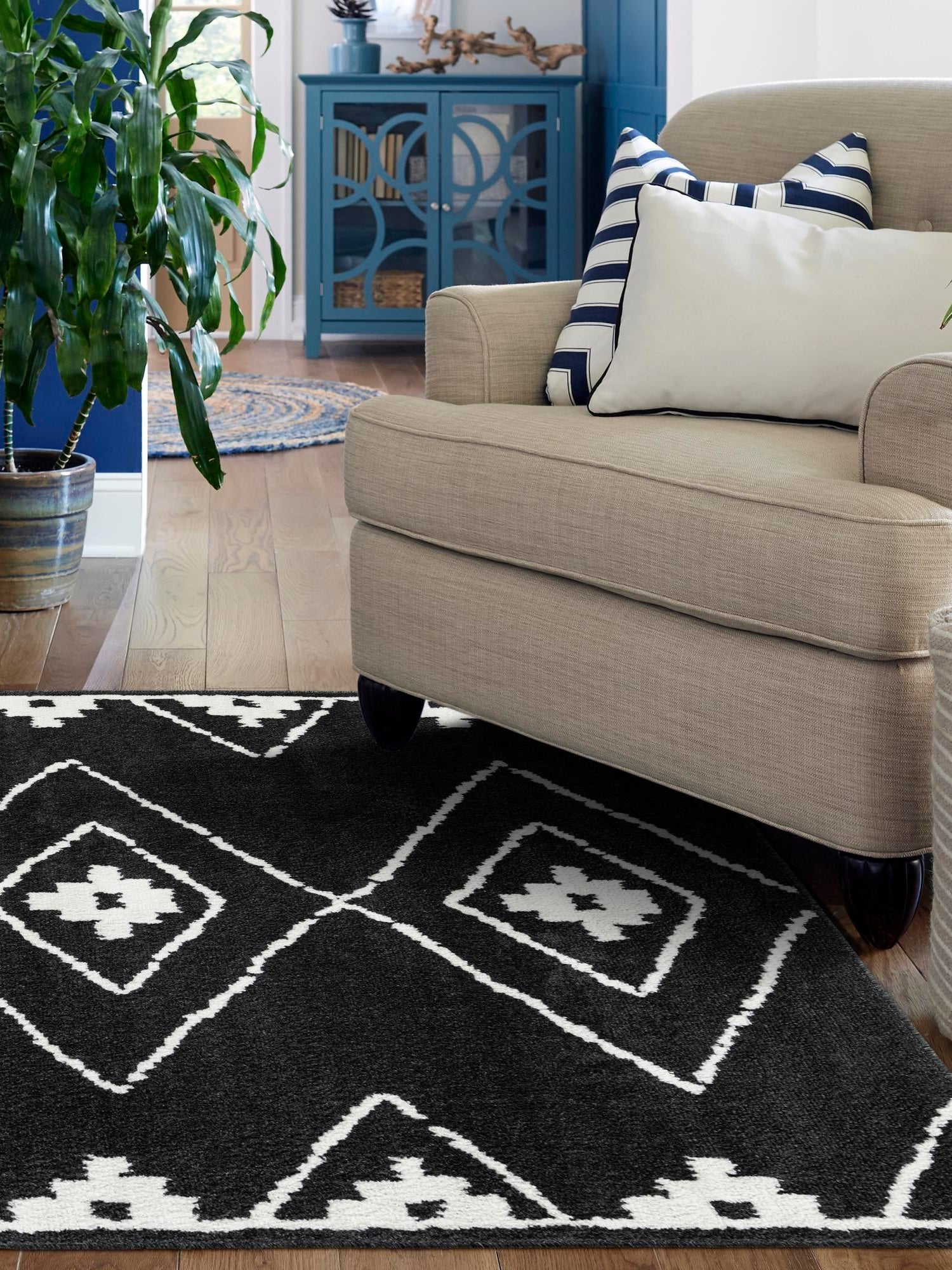 Black 7' 10 x 10' Norge Rectangle Area Rug 100% Polypropylene Easy Clean Non Shed Stain Resistant Modern Carpet for Home Interior Design for Sale at Rug Engine