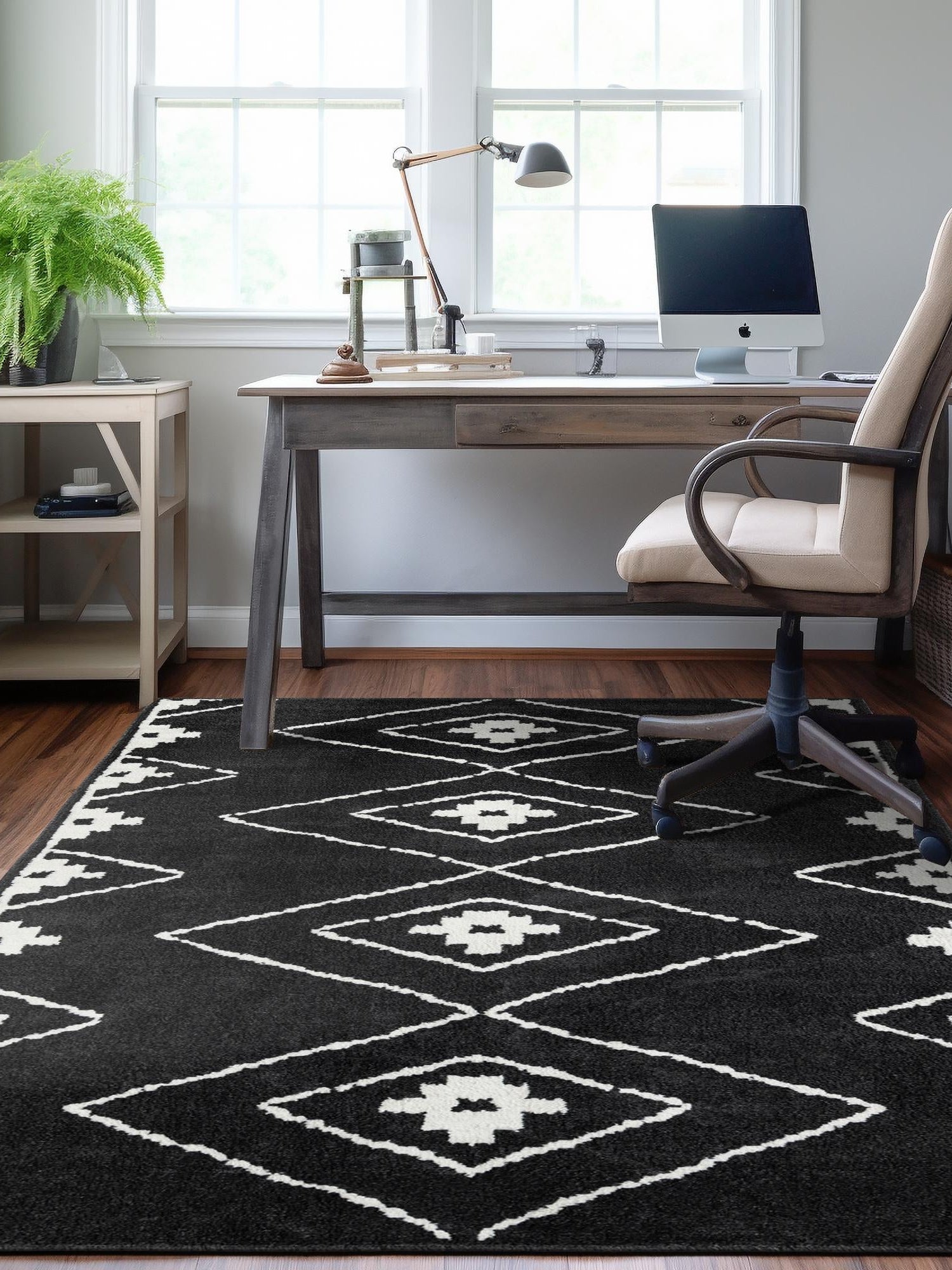 Black 7' 10 x 10' Norge Rectangle Area Rug 100% Polypropylene Easy Clean Non Shed Stain Resistant Modern Carpet for Home Interior Design for Sale at Rug Engine