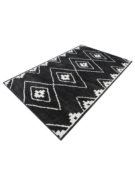 Black 5' 1 x 8' Norge Rectangle Area Rug 100% Polypropylene Easy Clean Non Shed Stain Resistant Modern Carpet for Home Interior Design for Sale at Rug Engine