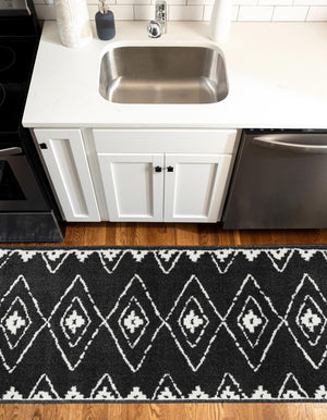 Black 2' x 6' 1 Norge Runner Area Rug 100% Polypropylene Easy Clean Non Shed Stain Resistant Modern Carpet for Home Interior Design for Sale at Rug Engine