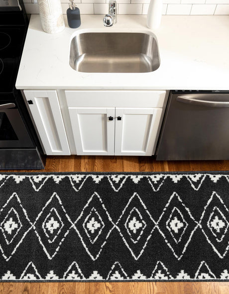 Black 2' x 8' Norge Runner Area Rug 100% Polypropylene Easy Clean Non Shed Stain Resistant Modern Carpet for Home Interior Design for Sale at Rug Engine