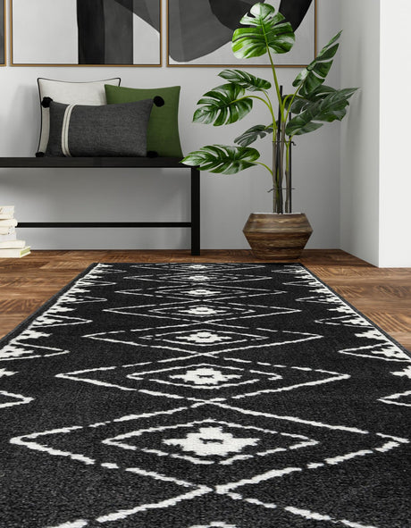 Black 2' 7 x 10' Norge Runner Area Rug 100% Polypropylene Easy Clean Non Shed Stain Resistant Modern Carpet for Home Interior Design for Sale at Rug Engine