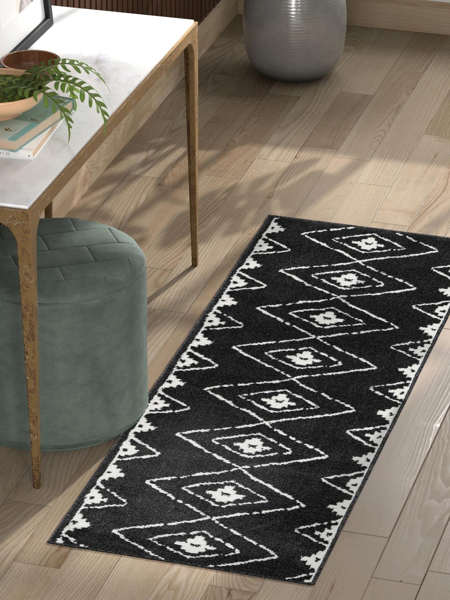 Black 2' x 6' 1 Norge Runner Area Rug 100% Polypropylene Easy Clean Non Shed Stain Resistant Modern Carpet for Home Interior Design for Sale at Rug Engine