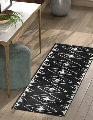 Black 2' x 6' 1 Norge Runner Area Rug 100% Polypropylene Easy Clean Non Shed Stain Resistant Modern Carpet for Home Interior Design for Sale at Rug Engine