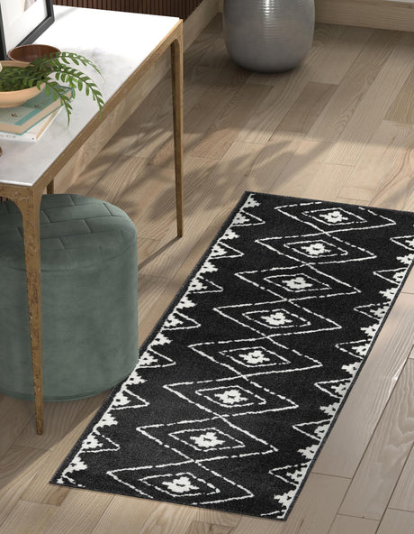 Black 2' x 6' 1 Norge Runner Area Rug 100% Polypropylene Easy Clean Non Shed Stain Resistant Modern Carpet for Home Interior Design for Sale at Rug Engine