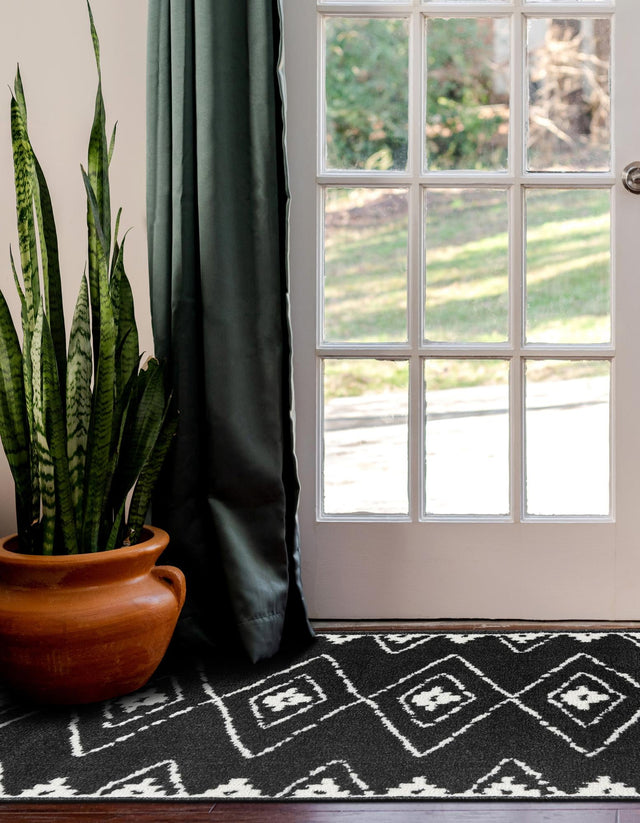 Black 2' x 6' 1 Norge Runner Area Rug 100% Polypropylene Easy Clean Non Shed Stain Resistant Modern Carpet for Home Interior Design for Sale at Rug Engine