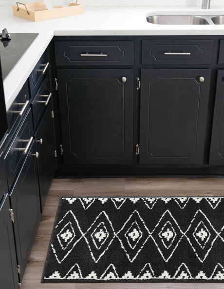 Black 2' x 8' Norge Runner Area Rug 100% Polypropylene Easy Clean Non Shed Stain Resistant Modern Carpet for Home Interior Design for Sale at Rug Engine