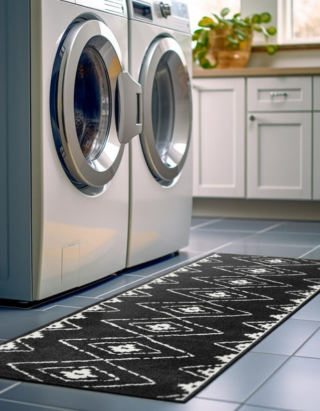 Black 2' 7 x 12' Norge Runner Area Rug 100% Polypropylene Easy Clean Non Shed Stain Resistant Modern Carpet for Home Interior Design for Sale at Rug Engine