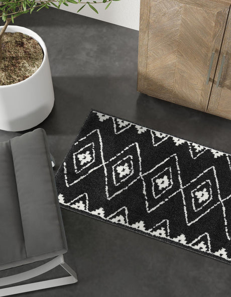 Black 2' 7 x 12' Norge Runner Area Rug 100% Polypropylene Easy Clean Non Shed Stain Resistant Modern Carpet for Home Interior Design for Sale at Rug Engine