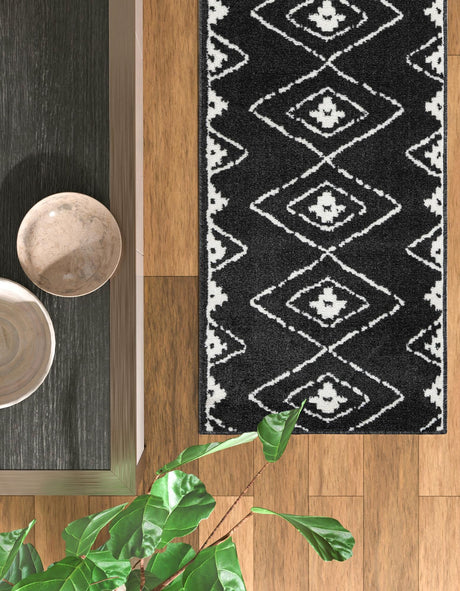 Black 2' 7 x 12' Norge Runner Area Rug 100% Polypropylene Easy Clean Non Shed Stain Resistant Modern Carpet for Home Interior Design for Sale at Rug Engine