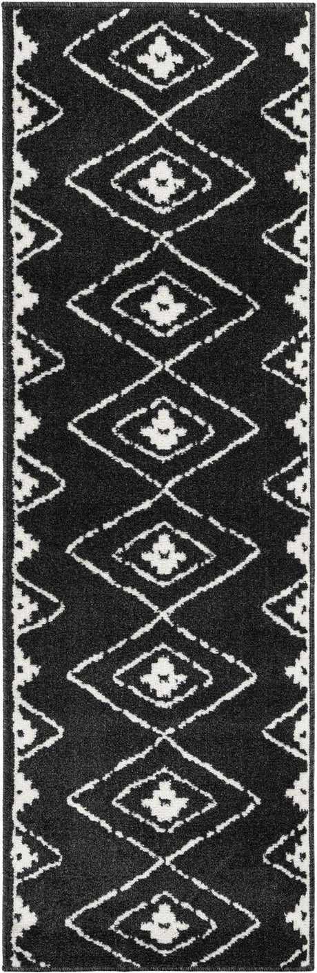 Black 2' x 6' 1 Norge Runner Area Rug 100% Polypropylene Easy Clean Non Shed Stain Resistant Modern Carpet for Home Interior Design for Sale at Rug Engine