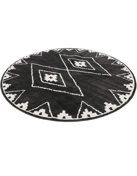 Black 7' 10 x 7' 10 Norge Round Area Rug 100% Polypropylene Easy Clean Non Shed Stain Resistant Modern Carpet for Home Interior Design for Sale at Rug Engine