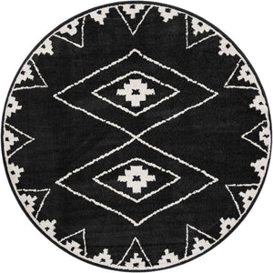 Black 7' 10 x 7' 10 Norge Round Area Rug 100% Polypropylene Easy Clean Non Shed Stain Resistant Modern Carpet for Home Interior Design for Sale at Rug Engine