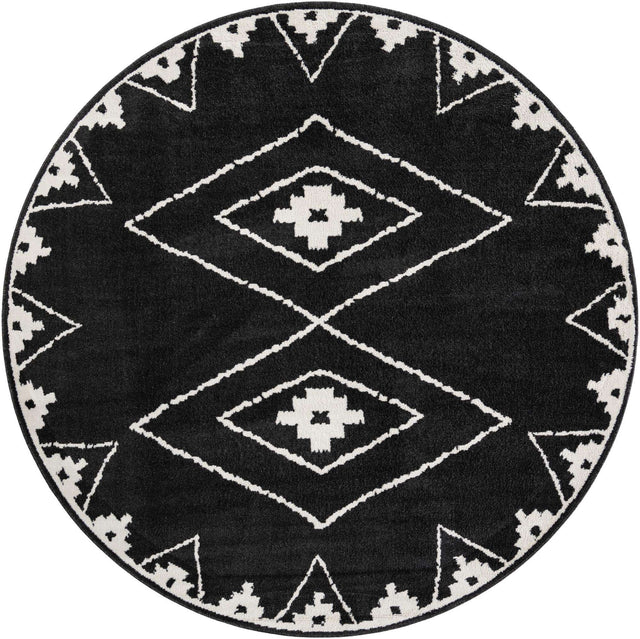 Black 7' 10 x 7' 10 Norge Round Area Rug 100% Polypropylene Easy Clean Non Shed Stain Resistant Modern Carpet for Home Interior Design for Sale at Rug Engine
