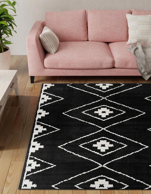 Black 7' 10 x 7' 10 Norge Square Area Rug 100% Polypropylene Easy Clean Non Shed Stain Resistant Modern Carpet for Home Interior Design for Sale at Rug Engine