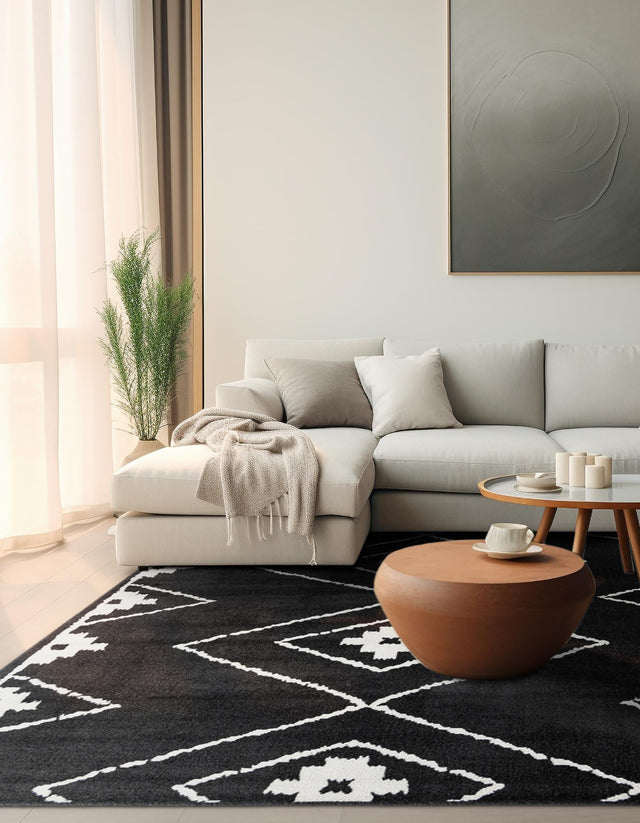 Black 7' 10 x 7' 10 Norge Square Area Rug 100% Polypropylene Easy Clean Non Shed Stain Resistant Modern Carpet for Home Interior Design for Sale at Rug Engine