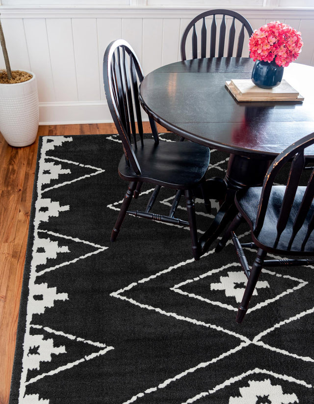 Black 7' 10 x 7' 10 Norge Square Area Rug 100% Polypropylene Easy Clean Non Shed Stain Resistant Modern Carpet for Home Interior Design for Sale at Rug Engine