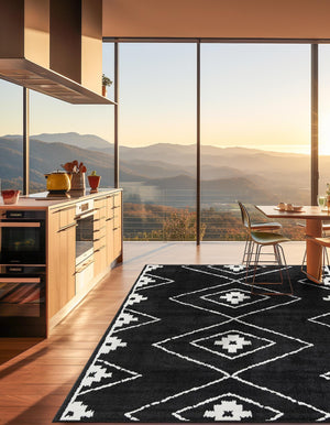 Black 7' 10 x 7' 10 Norge Square Area Rug 100% Polypropylene Easy Clean Non Shed Stain Resistant Modern Carpet for Home Interior Design for Sale at Rug Engine