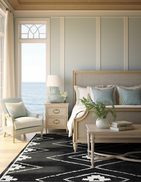 Black 10' x 10' Norge Square Area Rug 100% Polypropylene Easy Clean Non Shed Stain Resistant Modern Carpet for Home Interior Design for Sale at Rug Engine