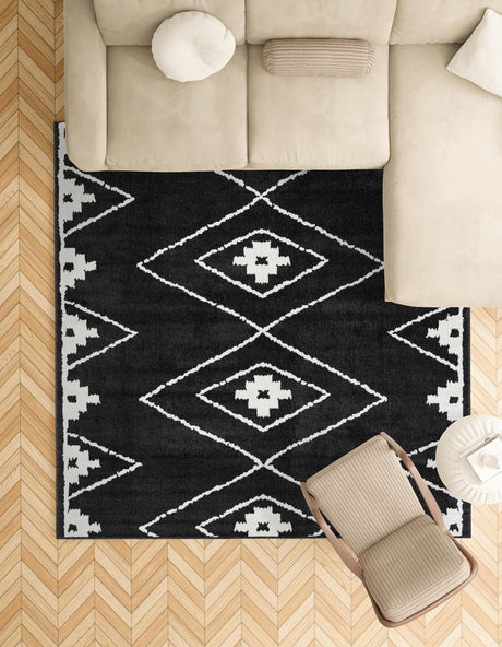 Black 10' x 10' Norge Square Area Rug 100% Polypropylene Easy Clean Non Shed Stain Resistant Modern Carpet for Home Interior Design for Sale at Rug Engine