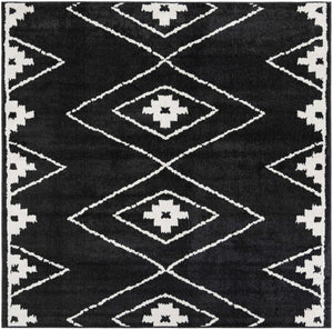 Black 7' 10 x 7' 10 Norge Square Area Rug 100% Polypropylene Easy Clean Non Shed Stain Resistant Modern Carpet for Home Interior Design for Sale at Rug Engine