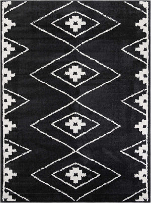 Black 9' x 12' Norge Rectangle Area Rug 100% Polypropylene Easy Clean Non Shed Stain Resistant Modern Carpet for Home Interior Design for Sale at Rug Engine