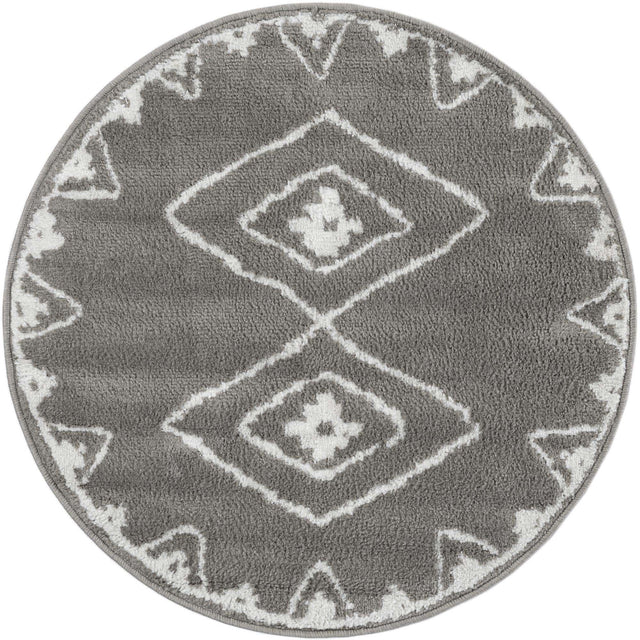 Gray 3' 1 x 3' 1 Norge Round Area Rug 100% Polypropylene Easy Clean Non Shed Stain Resistant Modern Carpet for Home Interior Design for Sale at Rug Engine