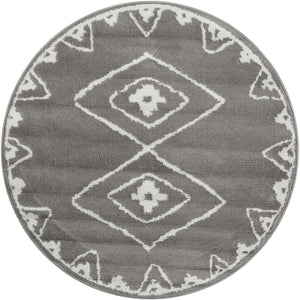 Gray 4' 1 x 4' 1 Norge Round Area Rug 100% Polypropylene Easy Clean Non Shed Stain Resistant Modern Carpet for Home Interior Design for Sale at Rug Engine