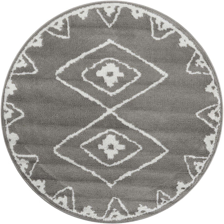 Gray 4' 1 x 4' 1 Norge Round Area Rug 100% Polypropylene Easy Clean Non Shed Stain Resistant Modern Carpet for Home Interior Design for Sale at Rug Engine