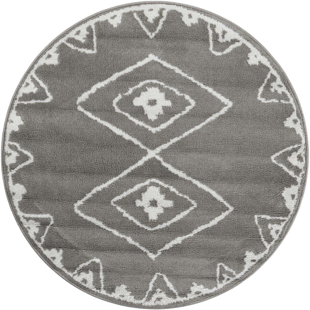 Gray 4' 1 x 4' 1 Norge Round Area Rug 100% Polypropylene Easy Clean Non Shed Stain Resistant Modern Carpet for Home Interior Design for Sale at Rug Engine