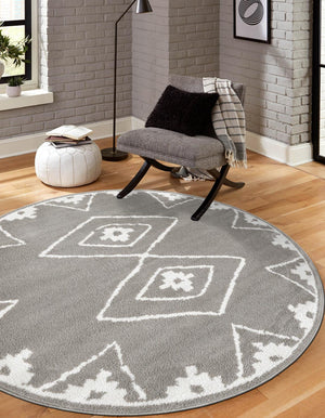 Gray 5' 1 x 5' 1 Norge Round Area Rug 100% Polypropylene Easy Clean Non Shed Stain Resistant Modern Carpet for Home Interior Design for Sale at Rug Engine