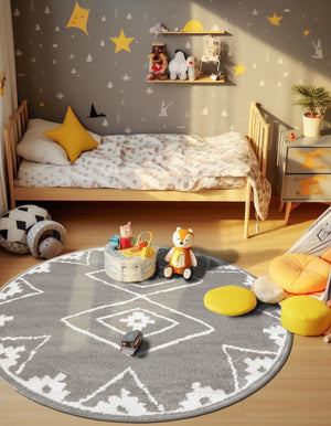 Gray 5' 1 x 5' 1 Norge Round Area Rug 100% Polypropylene Easy Clean Non Shed Stain Resistant Modern Carpet for Home Interior Design for Sale at Rug Engine
