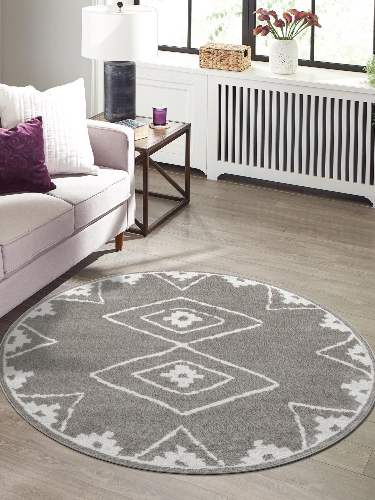 Gray 10' x 10' Norge Round Area Rug 100% Polypropylene Easy Clean Non Shed Stain Resistant Modern Carpet for Home Interior Design for Sale at Rug Engine