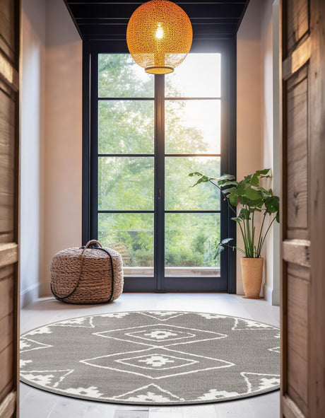 Gray 3' 1 x 3' 1 Norge Round Area Rug 100% Polypropylene Easy Clean Non Shed Stain Resistant Modern Carpet for Home Interior Design for Sale at Rug Engine